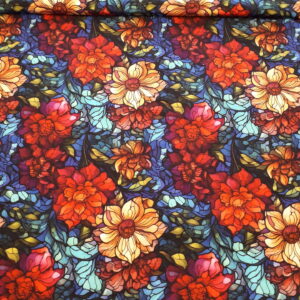 Dresówka pętelka kwiaty purpur róż