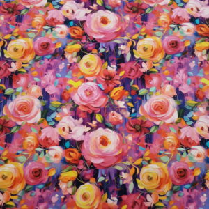 Dresówka pętelka kwiaty żółto różowe