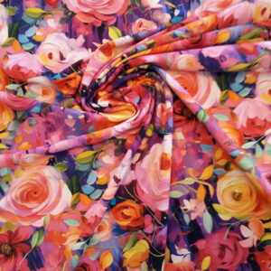 Dresówka pętelka kwiaty żółto różowe